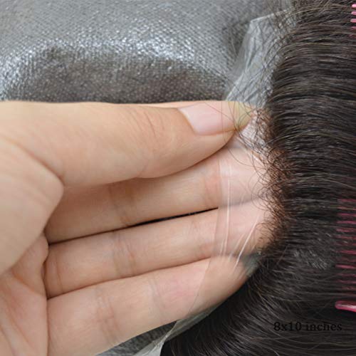 Hairnotion Maenner Haarteil Toupet Super dünne Haut Naturschwarz 1b # Echthaar Perücke für Männer von Hair Notion