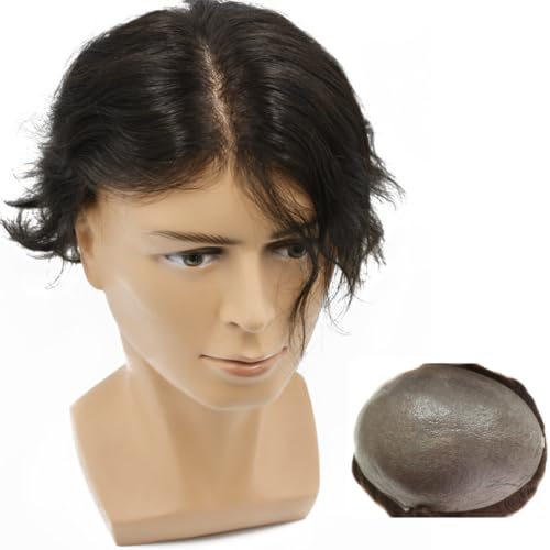 Hairnotion Toupet Echthaar Alle V-Loop super dünne Haut Toupet für Herren 8x10 Zoll Perücken Echthaar Männer Dunkelbraun 2# von Hair Notion