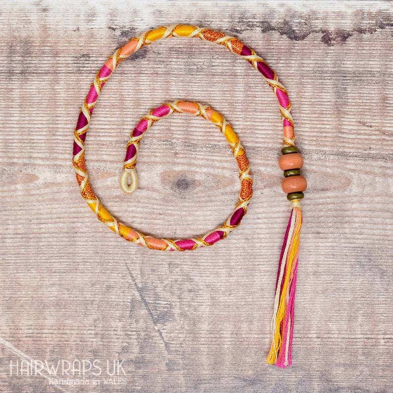 Perlen Ansteckbar Haarband, Wiederverwendbare Boho Benutzerdefinierte Strand Stil Haarband Geflecht, Gelbe Baumwolle Mok Atebas Fairy Flame von HairWrapsUK