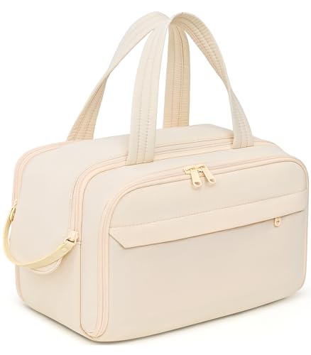 Hairao Reise-Kulturbeutel, groß, weit geöffnet, für Damen, wasserdichte Kosmetiktasche, Handgepäck-Make-up-Tasche, Beige, Für Reisen Hairao Reise-Kulturbeutel, groß, weit geöffnet, für Damen, wasserdichte Kosmetiktasche, Handgepäck-Make-up-Tasche, Beige, Für Reisen von Hairao