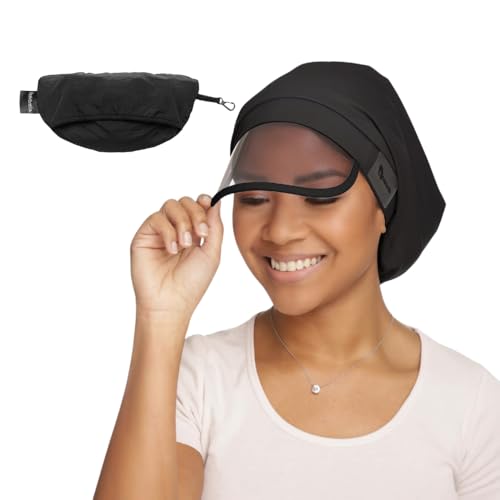 Hairbrella Frauen wasserdichte Regen-Hut mit 100% Haarabdeckung, Satin Futter, UV-Schutzvisier, und zusammenklappbarer versteckter Tasche für Reisen Schwarz Hairbrella Frauen wasserdichte Regen-Hut mit 100% Haarabdeckung, Satin Futter, UV-Schutzvisier, und zusammenklappbarer versteckter Tasche für Reisen Schwarz von Hairbrella