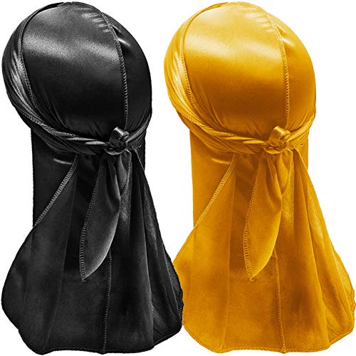 Hairizone Silky Durags Doo Rags für Herren, Wellen, Schwarz, Gold, 2 Stück Hairizone Silky Durags Doo Rags für Herren, Wellen, Schwarz, Gold, 2 Stück von Hairizone