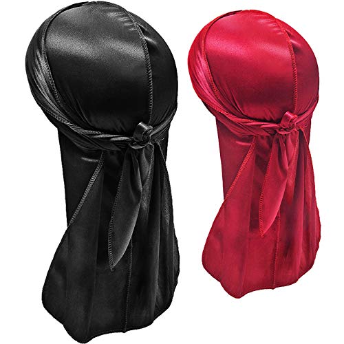 Hairizone Silky Durags Doo Rags für Herren, Wellen, Schwarz, Rot, 2 Stück von Hairizone