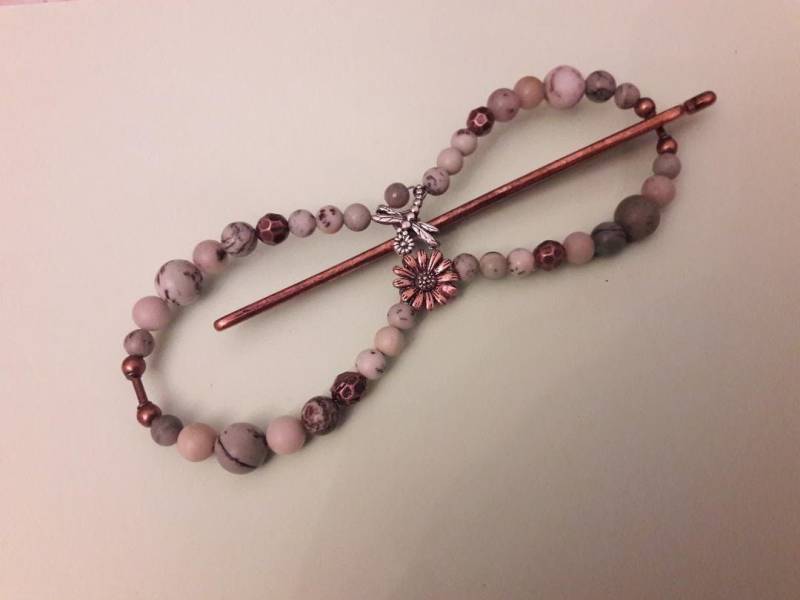 Mittelgroße Achter-Haar-Spage Haarspange Prehnit Mit Kupferforke Nl 12 cm von HairloomsForever