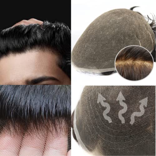 Hairnotion Toupet für Männer Schweizer Spitze Menschliches Haar Natürlich Perücken Echthaar Männer Tiefschwarz 1# von Hair Notion