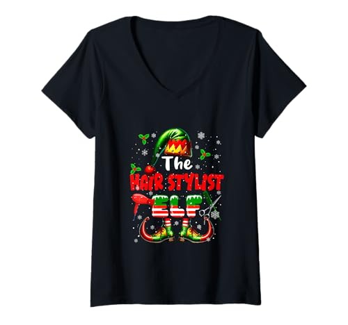 Damen Das Hairstylist Elf Christmas Job Team Matching Partys T-Shirt mit V-Ausschnitt Damen Das Hairstylist Elf Christmas Job Team Matching Partys T-Shirt mit V-Ausschnitt von Hairstylist Christmas Costume