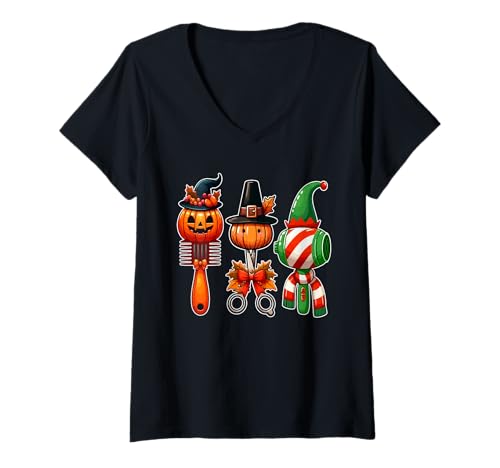 Damen Friseur Tools Halloween Thanksgiving Weihnachten Job Team T-Shirt mit V-Ausschnitt Damen Friseur Tools Halloween Thanksgiving Weihnachten Job Team T-Shirt mit V-Ausschnitt von Hairstylist Vacations Costume
