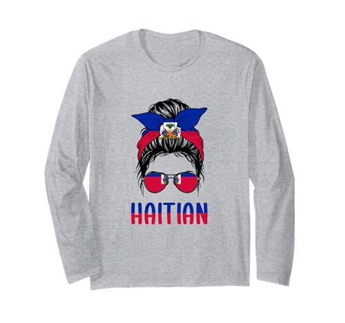 Hispanic Heritage Haitianisches Mädchen-T-Shirt mit haitianischer Flagge Langarmshirt von Haiti Flag Gifts For Girls Haitian Woman Shirt