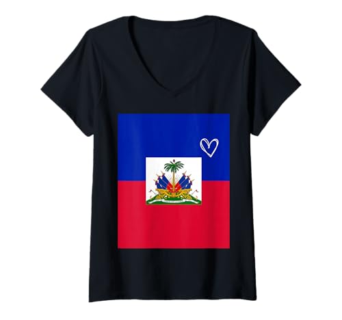 Damen Haiti-Flagge, Haitianisches Herz, stolz, Nationalfeiertag T-Shirt mit V-Ausschnitt Damen Haiti-Flagge, Haitianisches Herz, stolz, Nationalfeiertag T-Shirt mit V-Ausschnitt von Haiti Flag Haitian Proud National Day Gifts Idea
