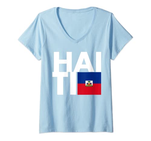 Damen T-Shirt mit Haiti-Flagge | Nationalistisches Haiti-Shirt T-Shirt mit V-Ausschnitt Damen T-Shirt mit Haiti-Flagge | Nationalistisches Haiti-Shirt T-Shirt mit V-Ausschnitt von Haiti Flag Patriotic Tee Shirt
