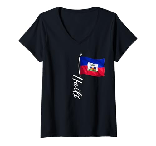 Damen Haiti Flaggen T-Shirt mit V-Ausschnitt Damen Haiti Flaggen T-Shirt mit V-Ausschnitt von Haiti Geschenk