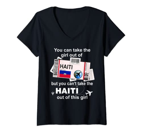Damen Bordkarte für Haiti — Mädchen aus Haiti — Haiti T-Shirt mit V-Ausschnitt von Haiti Home Country - Haiti Outfits & Designs