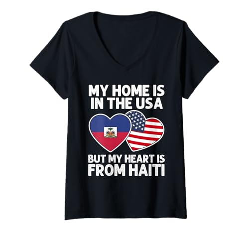 Damen My Home USA My Heart Haiti Haitian American Pride Flagge T-Shirt mit V-Ausschnitt Damen My Home USA My Heart Haiti Haitian American Pride Flagge T-Shirt mit V-Ausschnitt von Haiti Pride Flag Apparel
