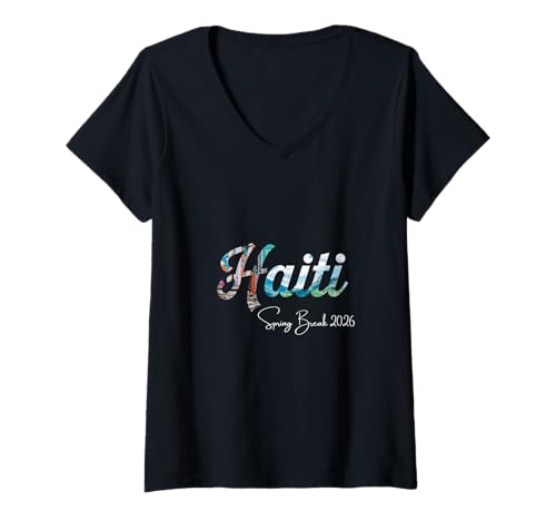 Damen Haiti Spring Break 2026 Urlaubsreisen T-Shirt mit V-Ausschnitt Damen Haiti Spring Break 2026 Urlaubsreisen T-Shirt mit V-Ausschnitt von Haiti Spring Break Clothes T-Shirts
