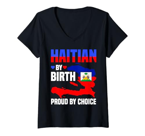 Damen Haitian By Birth Design für Haiti-Liebhaber T-Shirt mit V-Ausschnitt Damen Haitian By Birth Design für Haiti-Liebhaber T-Shirt mit V-Ausschnitt von Haitian Pride for Haiti Lover Men Women