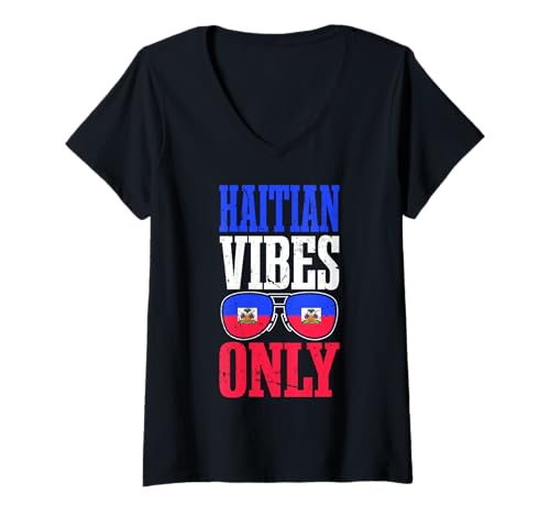 Damen Haitian Vibes Only Haiti Pride Herren Damen T-Shirt mit V-Ausschnitt von Haitian Pride for Haiti Lover Men Women