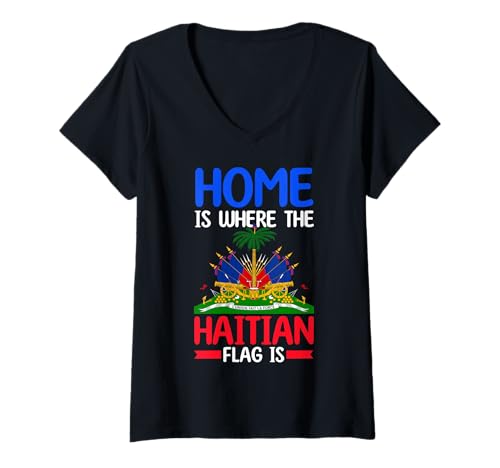 Damen Haitianische Flagge Liebhaber für Haiti Männer Frauen T-Shirt mit V-Ausschnitt von Haitian Pride for Haiti Lover Men Women