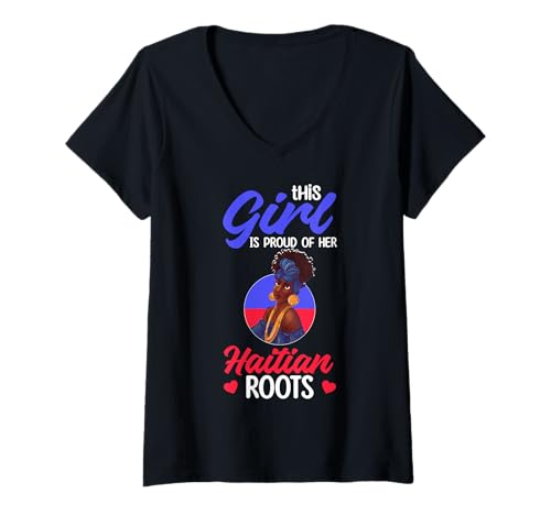 Damen Stolze haitianische Mädchengrafik Haiti T-Shirt mit V-Ausschnitt Damen Stolze haitianische Mädchengrafik Haiti T-Shirt mit V-Ausschnitt von Haitian Pride for Haiti Lover Men Women