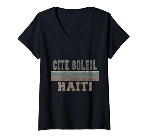 Damen Retro Cite Soleil, Haiti T-Shirt mit V-Ausschnitt Damen Retro Cite Soleil, Haiti T-Shirt mit V-Ausschnitt von Haitian born and Haiti apparel