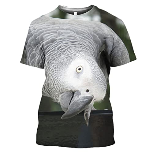 3D Druck Vogel Grau Papagei T-Shirt Lustig O-Neck Casual Harajuku Hip Hop Fitness Tops, 10, 58 von Haitpant