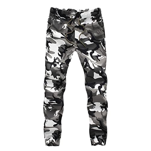 Camouflage Military Jogger Hose Herren reine Baumwolle Frühling Herbst Bleistift Haremshose Bequem Camo 01 Jogger, weiß, 31-35 von Haitpant