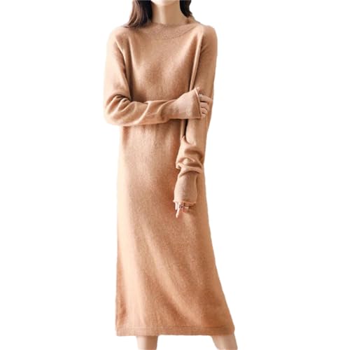 Frauen 100% Kaschmir Strickkleider Winter Oneck Elegante Kleid Lose Pullover Solide Langarm Kleid, khaki, L von Haitpant