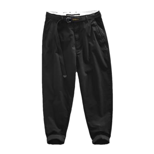 Frühling Freizeithose für Herren, Herren Baumwolle Solide Lose Cargohose Knöchellange Hose mit Gürtel, Schwarz , 56 von Haitpant