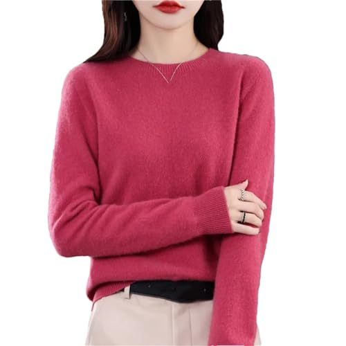 Frühling Herbst O-Neck Sweater Basic Warm Pullover Damen Strickwolle Sweater, himbeere, XL von Haitpant