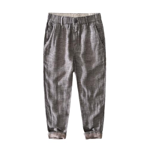 Frühling Sommer Leinen Cargo Hosen Männer Dünne Atmungsaktive Streifen Fit Gerade Casual Hose mit Taschen, Leinengrau, 41-44.5 von Haitpant