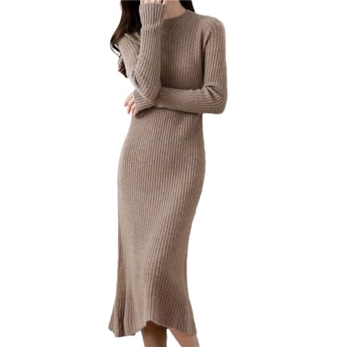 Haitpant Damen Kaschmir Pullover Kleider 100% Merinowolle Herbst Winter Gestrickt Langes Kleid Casual Warme Röcke, Khaki9, X-Large von Haitpant