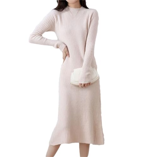 Haitpant Damen Kaschmir Pullover Kleider 100% Merinowolle Herbst Winter Gestrickt Langes Kleid Casual Warme Röcke, beige, Small von Haitpant