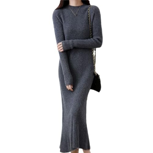 Haitpant Damen Kaschmir Pullover Kleider 100% Merinowolle Herbst Winter Gestrickt Langes Kleid Casual Warme Röcke, gray9, Medium von Haitpant