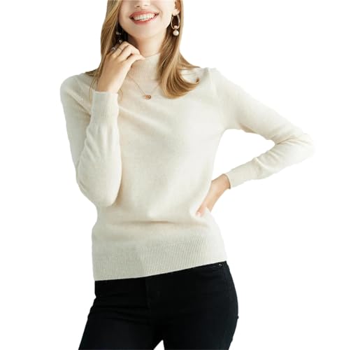 Haitpant Damen Strickpullover Kaschmir Pullover Herbst Winter 100% Merinowolle Pullover O-Ausschnitt Vintage Pullover Tops, beige, XX-Large von Haitpant