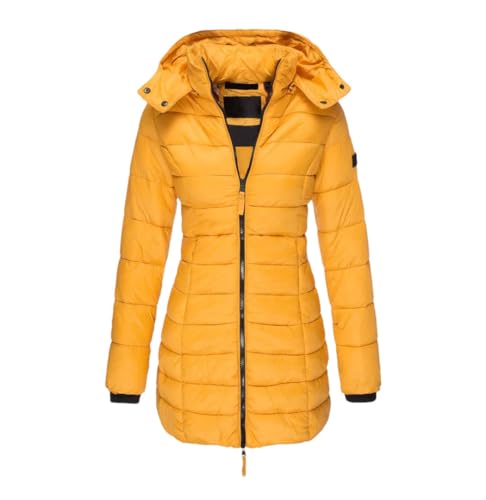 Haitpant Damen Winter Lange Daunenmantel Dicke Warme Kapuze Baumwolle Gepolstert Puffer Jacke Mantel, gelb, 46 von Haitpant