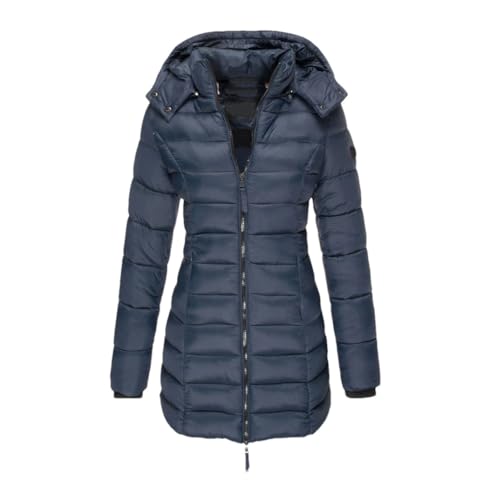 Haitpant Damen Winter Lange Daunenmantel Dicke Warme Kapuze Baumwolle Gepolstert Puffer Jacke Mantel, navy, 36 von Haitpant