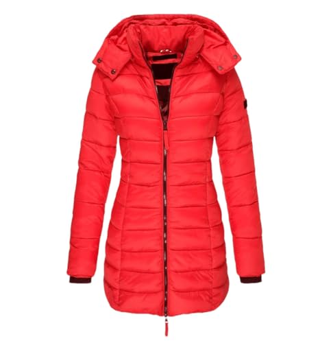 Haitpant Damen Winter Lange Daunenmantel Dicke Warme Kapuze Baumwolle Gepolstert Puffer Jacke Mantel, rot, 38 von Haitpant