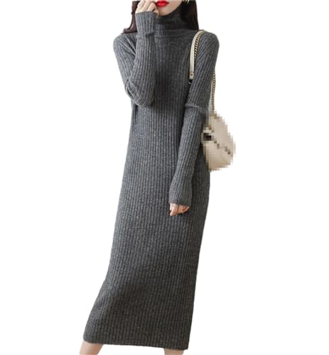 Haitpant Frauen 100% Kaschmir gestrickt Warm Pullover Kleid Herbst Winter Langarm Pullover Kleider, grau, Medium von Haitpant