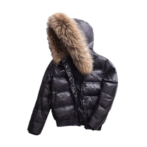 Haitpant Frauen Dicke Daunenjacke Mit Kapuze Weiße Ente Jacken Winter Kurze Warme Mäntel Weibliche Outwear Parkas, Schwarzes Faux Fern, 38 von Haitpant