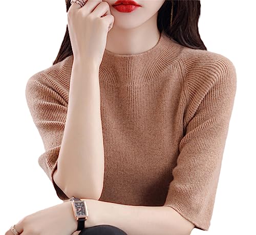 Haitpant Frauen Kaschmir Pullover Kurzarm Pullover Slim Version Strickoberteile Bequeme Seidige T-Shirts von Haitpant