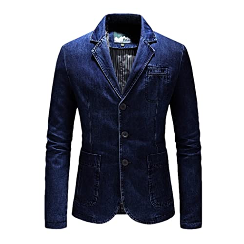 Haitpant Herbst Winter Herren Jeans Jacke Blazer Baumwolle Freizeitanzug Oberbekleidung Blau Mantel Denim Blazer Jacken, dunkelblau, XL von Haitpant