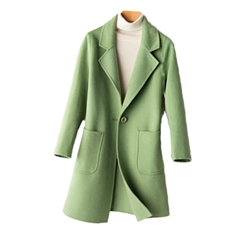 Haitpant Herbst koreanische schlanke mittellange doppelseitige Kaschmirjacke Damen solide Oberbekleidung große Tasche Wollmantel, Green, 46 von Haitpant