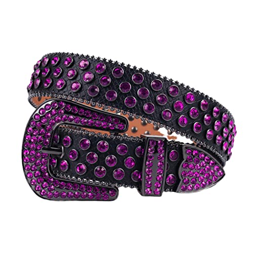 Haitpant Luxuriöse Riemen Gürtel lila Diamant breite Schnalle Gürtel für Damen Herren Strass Gürtel für Jeans, schwarz / lila, 122 cm von Haitpant
