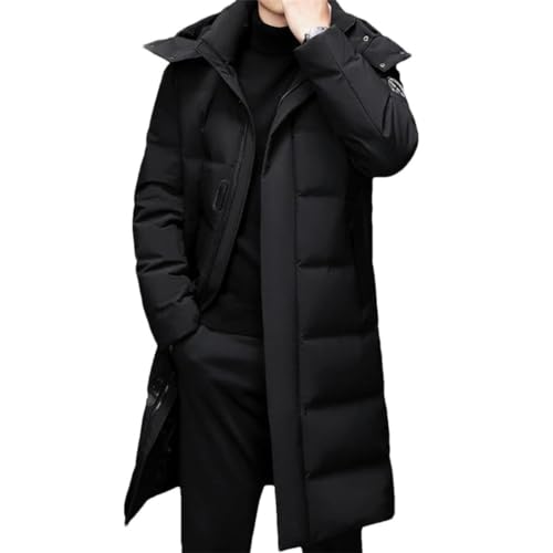Haitpant Männer Daunenmantel Winter Dicke Lange 90% Daunenjacke Pelz Mit Kapuze Winddicht Windbreaker Mantel, Schwarz , XXL von Haitpant