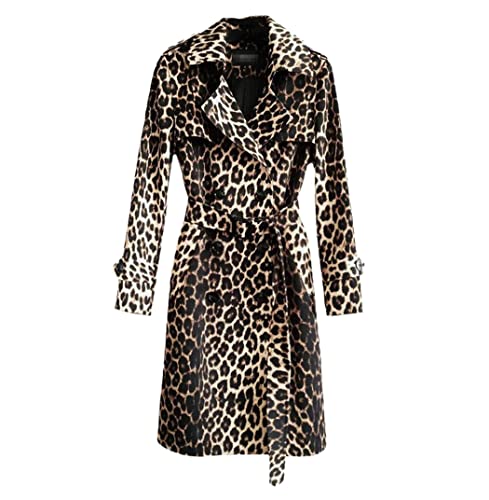 Haitpant Trenchcoat Damen Frühling Herbst Trendy Slim Langarm Jacke, leopard print, 50 von Haitpant