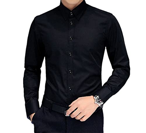 Haitpant Übergröße Herren Luxus Shirts Hochzeit Kleid Langarm Hemd Seide Smoking Mercerized Baumwolle Shirt, Schwarz , 3XL von Haitpant