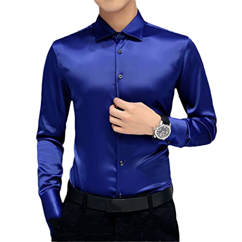 Haitpant Übergröße Herren Luxus Shirts Hochzeit Kleid Langarm Hemd Seide Smoking Mercerized Baumwolle Shirt, dunkelblau, XXL von Haitpant