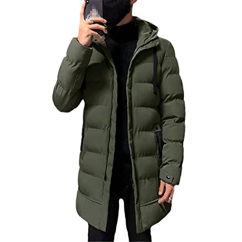 Haitpant Winterjacken für Herren, Kapuze, lässig, lang, Daunenmantel, dicker, warmer Parkas, Herren, schmale Passform, Outwear, grün, S von Haitpant