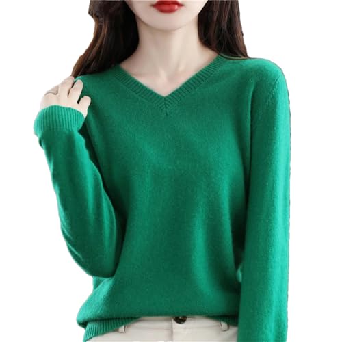 Herbst Winter 100% Merinowolle Pullover Damen Stricken Kaschmir Pullover Basic V-Ausschnitt Chic Warm Tops, En8, XL von Haitpant