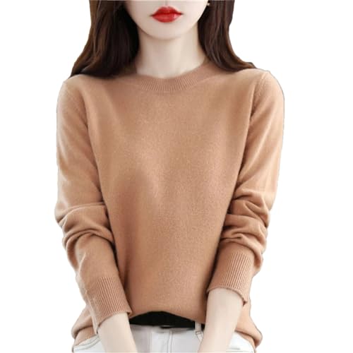Herbst Winter 100% Merinowolle Pullover Damen Stricken Kaschmir Pullover Basic V-Ausschnitt Chic Warm Tops, Goldenes Khaki, 9, L von Haitpant
