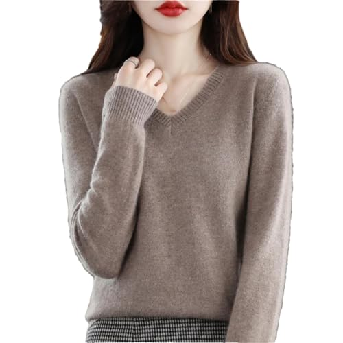 Herbst Winter 100% Merinowolle Pullover Damen Stricken Kaschmir Pullover Basic V-Ausschnitt Chic Warm Tops, Khaki9, S von Haitpant